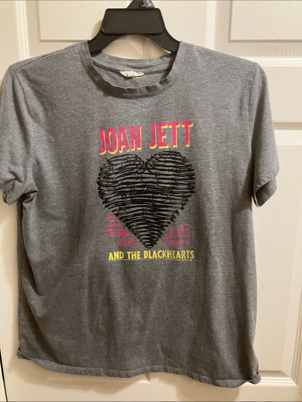 Maurices Gray Joan Jett Heart Graphic Tee with Pink and Yellow Accents
